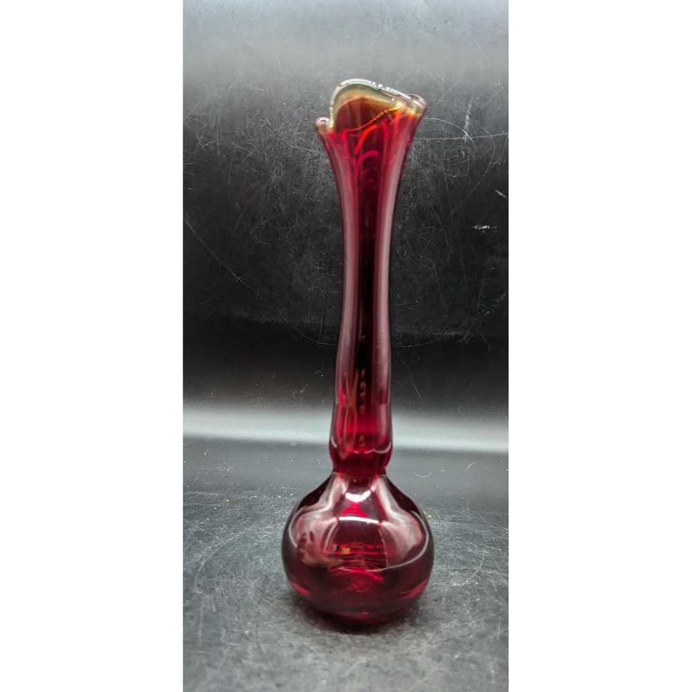 Vintage‎ Viking Glass Ruby Red Test Tube Bulbus Amberina Swung Vase 10.25"